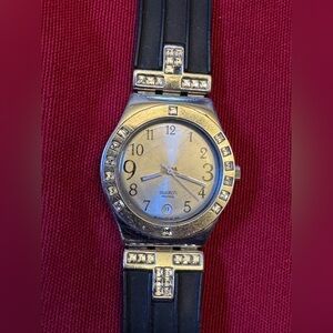 Swatch Silver Watch with Black Strap